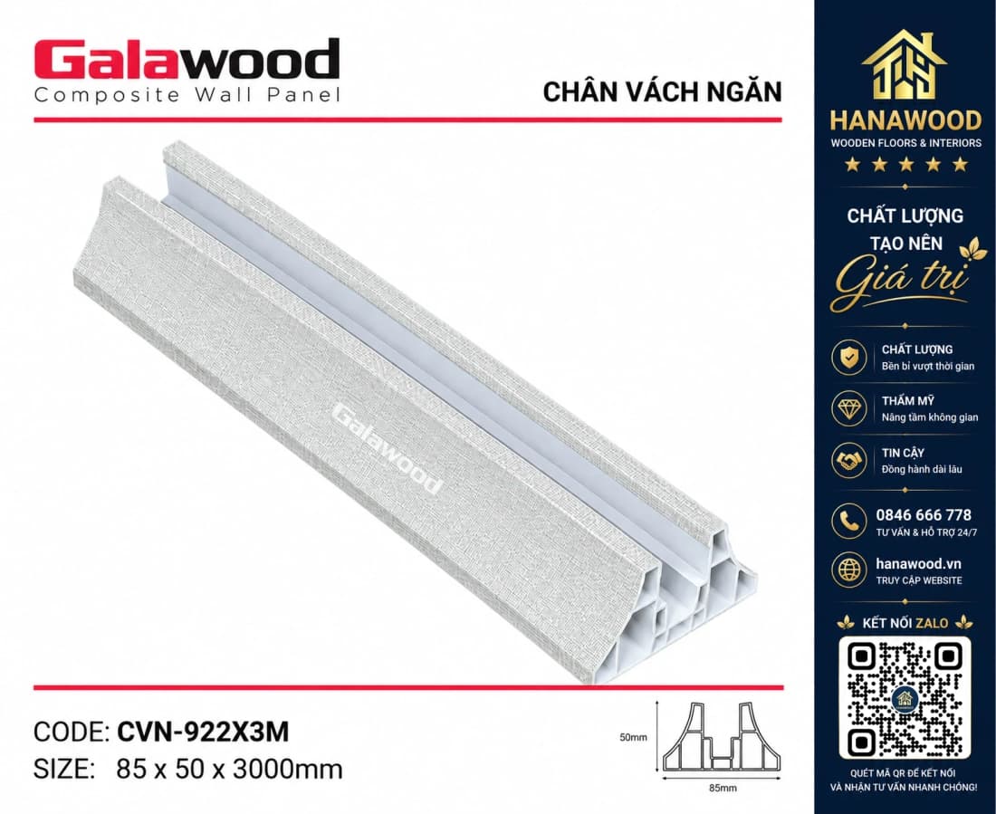 Chân Đế Vách Ngăn 2 Mặt Nhựa Giả Gỗ Galawood CVN-922X3M