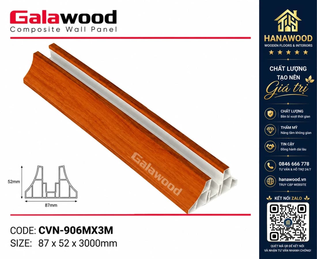 Chân Đế Vách Ngăn Galawood CVN-906MX3M Vân Gỗ Đỏ Cam