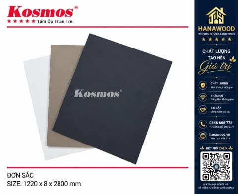 Tấm Ốp Đa Năng Sợi Than Tre 8mm Đơn Sắc Kosmos