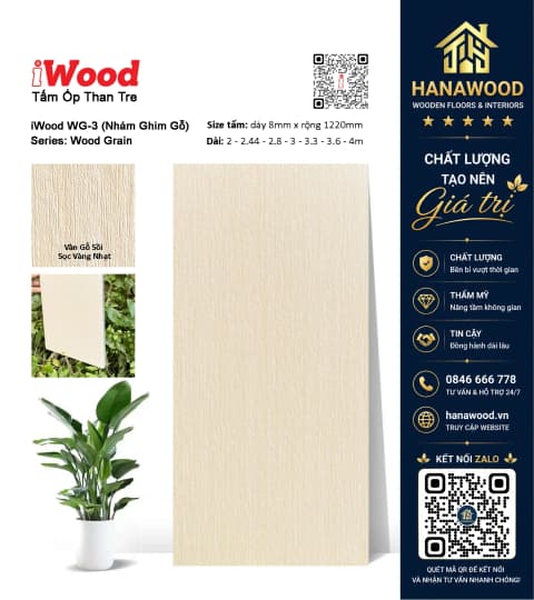 Tấm Ốp Than Tre Vân Gỗ Sồi Sọc Vàng Nhạt iWood WG-3