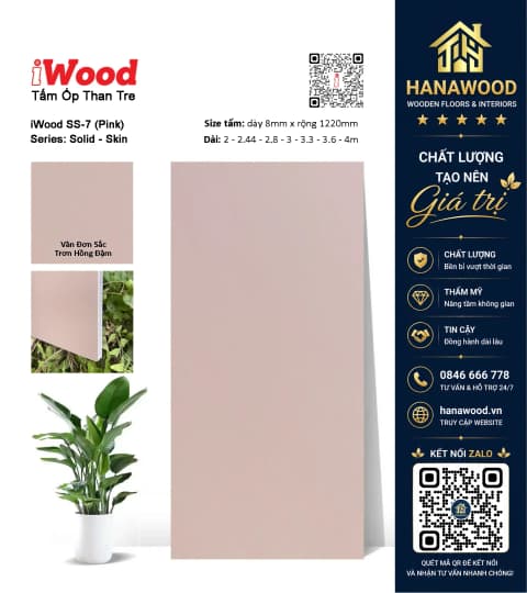 Tấm Ốp Than Tre Vân Đơn Sắc Trơn Hồng Đậm iWood SS-7