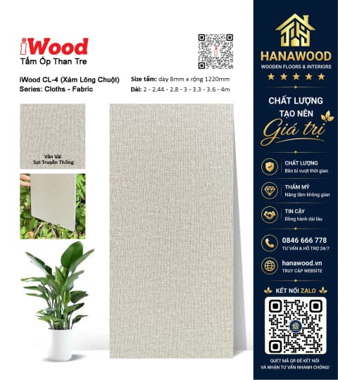 Tấm Ốp Sợi Than tre Ốp Tường Vân Vải iWood CL-4