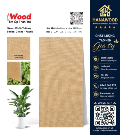 Tấm Ốp Than Tre Ốp Tường Giả Vải Bố Sợi Vàng iWood CL-3