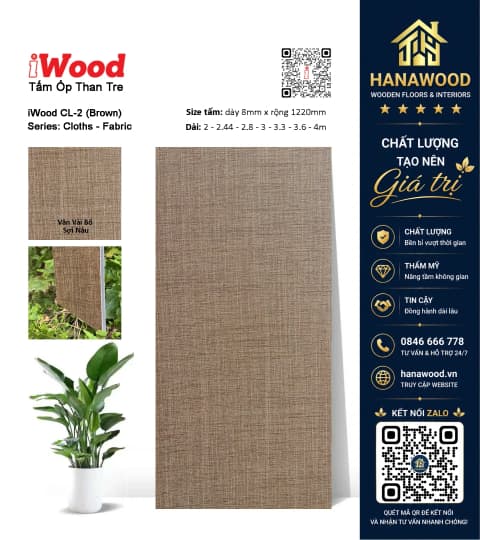 Tấm Ốp Than Tre Vân Vải Bố Sợi Nâu iWood CL-2