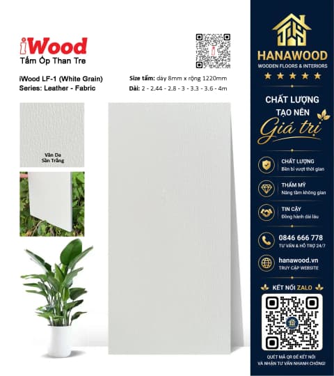 Tấm Ốp Than Tre Ốp Tường Sần Trắng iWood LF-1