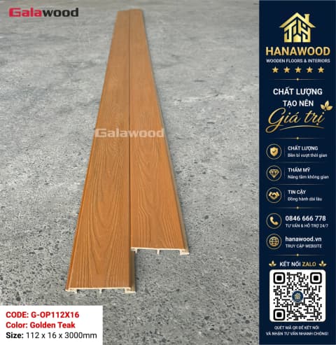 Tấm Ốp Tường Ngoài Trời Phủ ASA Galawood G-OP112X16 Golden Teak
