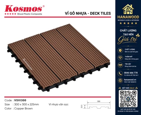 Vỉ Lót Sàn Gỗ Nhựa Ngoài Trời Vân Sọc Kosmos VSVI300 Copper Brown
