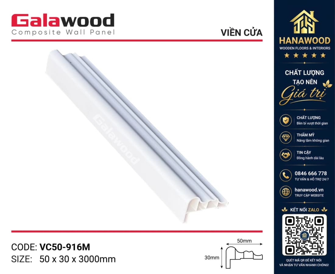Phào Viền Cửa Trang Trí Galawood VC50-916M Màu Trắng Trơn