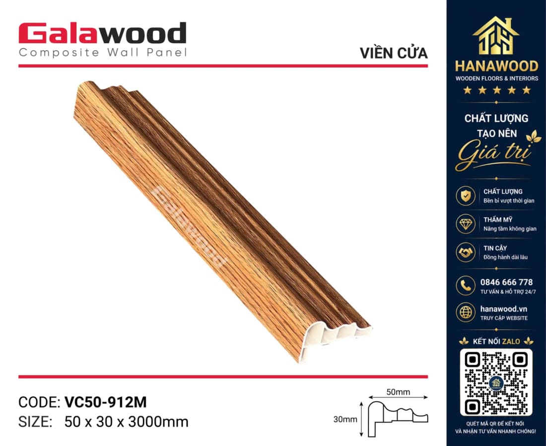Phào Viền Cửa Trang Trí Galawood VC50-912M Giả Vân Gỗ