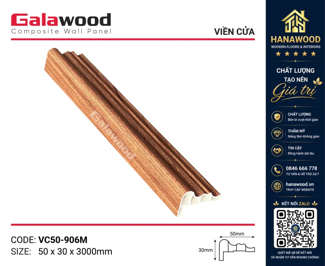 Phào Viền Cửa Trang Trí Galawood VC50-906M Giả Vân Gỗ