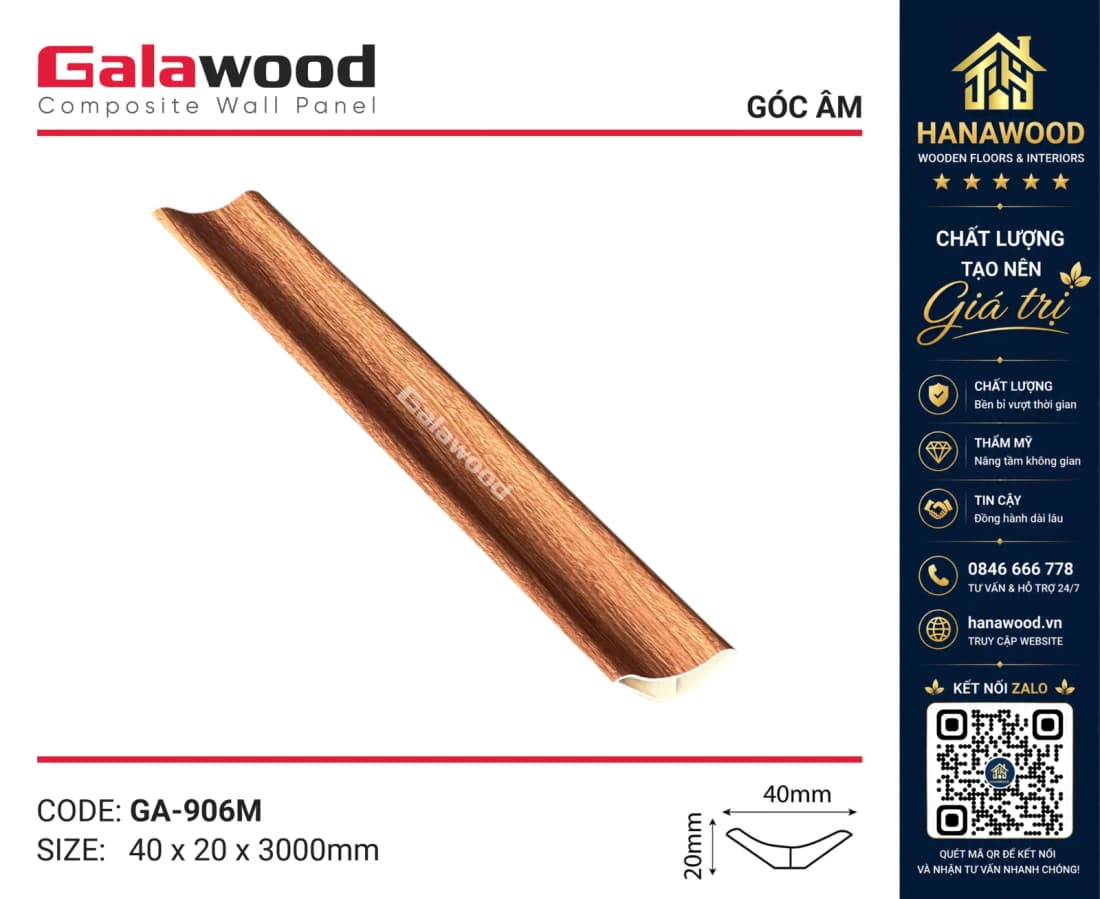 Phào Góc Âm Nhựa Giả Gỗ Galawood GA906M