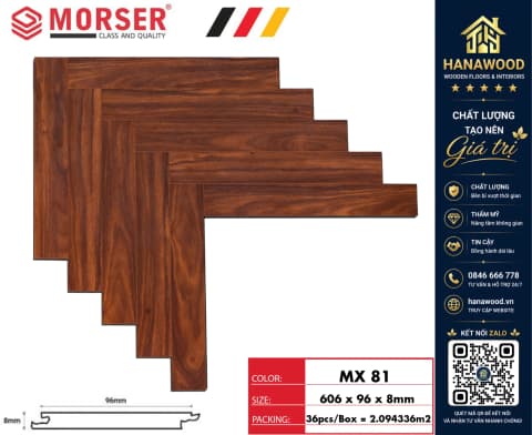Sàn Gỗ Công Nghiệp Morser Xương Cá Cốt Xanh 8mm MX 81