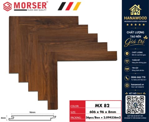Sàn Gỗ Công Nghiệp Morser Xương Cá Cốt Xanh 8mm MX 82