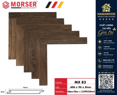 Sàn Gỗ Công Nghiệp Morser Xương Cá Cốt Xanh 8mm MX 83