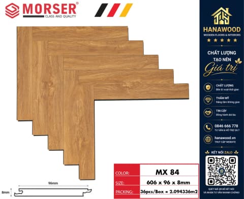 Sàn Gỗ Công Nghiệp Morser Xương Cá Cốt Xanh 8mm MX 84