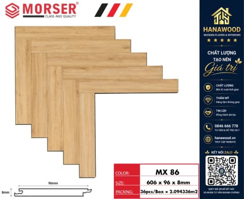 Sàn Gỗ Công Nghiệp Morser Xương Cá Cốt Xanh 8mm MX 86
