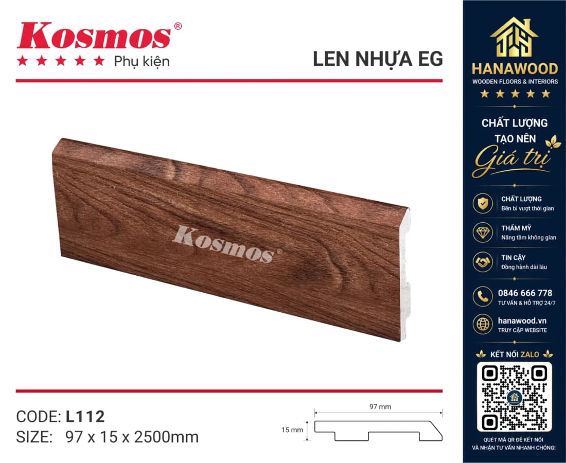 Len Chân Tường Nhựa Giả Gỗ EG L112 Cao 90 hoặc 97mm