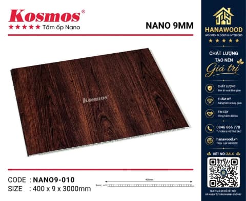 Tấm Nhựa Ốp Tường Nano Giả Gỗ Kosmos NANO9-010