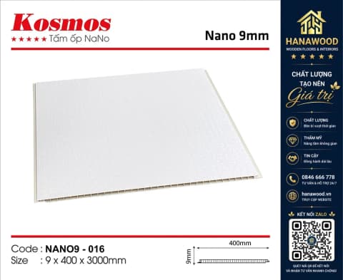 Tấm Nhựa Ốp Tường Nano Màu Trắng Kosmos NANO9-016