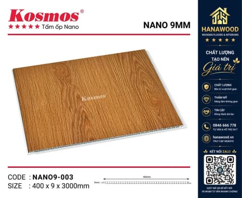 Tấm Nhựa Ốp Trần Nano Kosmos NANO9-003 Giả Gỗ