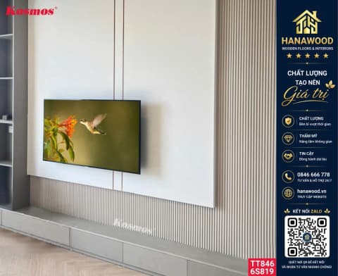 Tấm Ốp Tường Than Tre Kosmos TT-846 Vân Giấy Dập Nổi Trắng