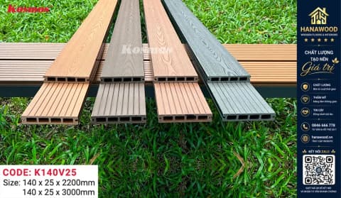 Sàn Gỗ Nhựa Ngoài Trời Lỗ Vuông Kosmos K140V25X2.2M Light Wood