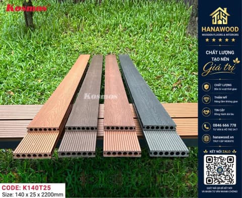 Sàn Gỗ Nhựa Ngoài Trời Lỗ Tròn Kosmos K140T25X2.2M Coffee