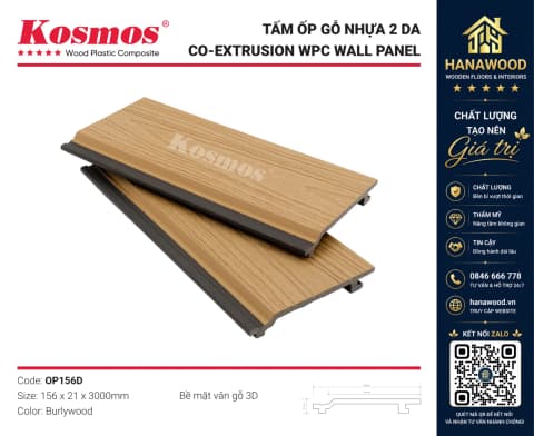 Ốp Tường Gỗ Nhựa Ngoài Trời 2 Da Kosmos OP156D Walnut