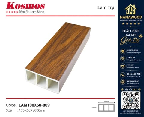 Lam Cột Nhựa Giả Gỗ Trang Trí Cầu Thang Kosmos LAM100X50-009