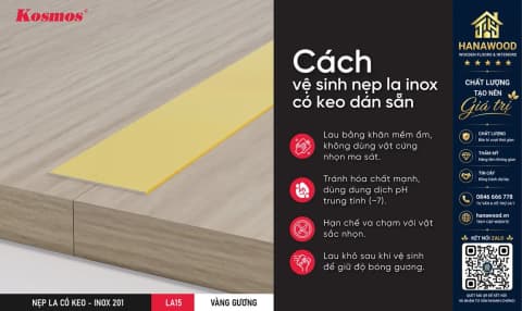 Thanh Nẹp La Inox 201 Màu Vàng Gương Kosmos 1.5cm