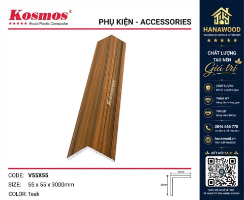 Nẹp Góc V 2 Da Gỗ Nhựa Ngoài Trời Kosmos V55X55 Teak