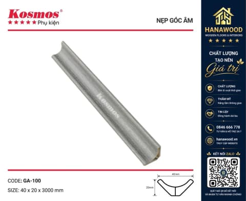 Phào Góc Âm Nhựa Giả Gỗ Màu Xám Kosmos GA-100
