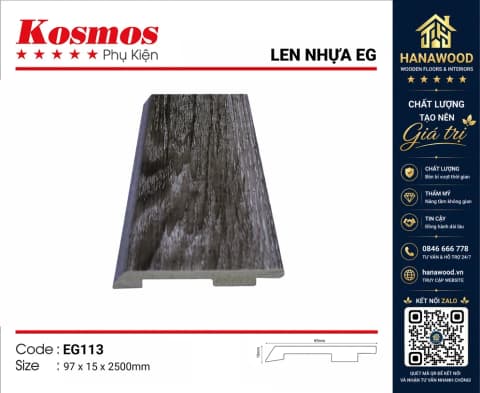 Len Chân Tường Nhựa PVC Giả Gỗ Kosmos EG113 Cao 97mm