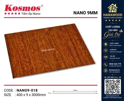 Tấm Nhựa Ốp Trần Nano Giả Vân Gỗ Kosmos NANO9-018