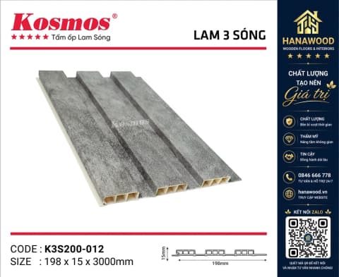 Lam 3 Sóng Nhựa Ốp Tường Vân Bê Tông Kosmos K3S200-012