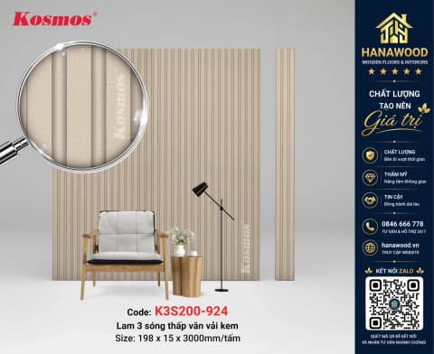 Lam Sóng Nhựa Ốp Tường Kosmos K3S200-020 Màu Trắng Trơn