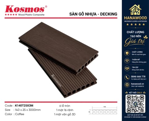 Tấm Ốp Sàn Lỗ Tròn Gỗ Nhựa Ngoài Trời Kosmos K140T25