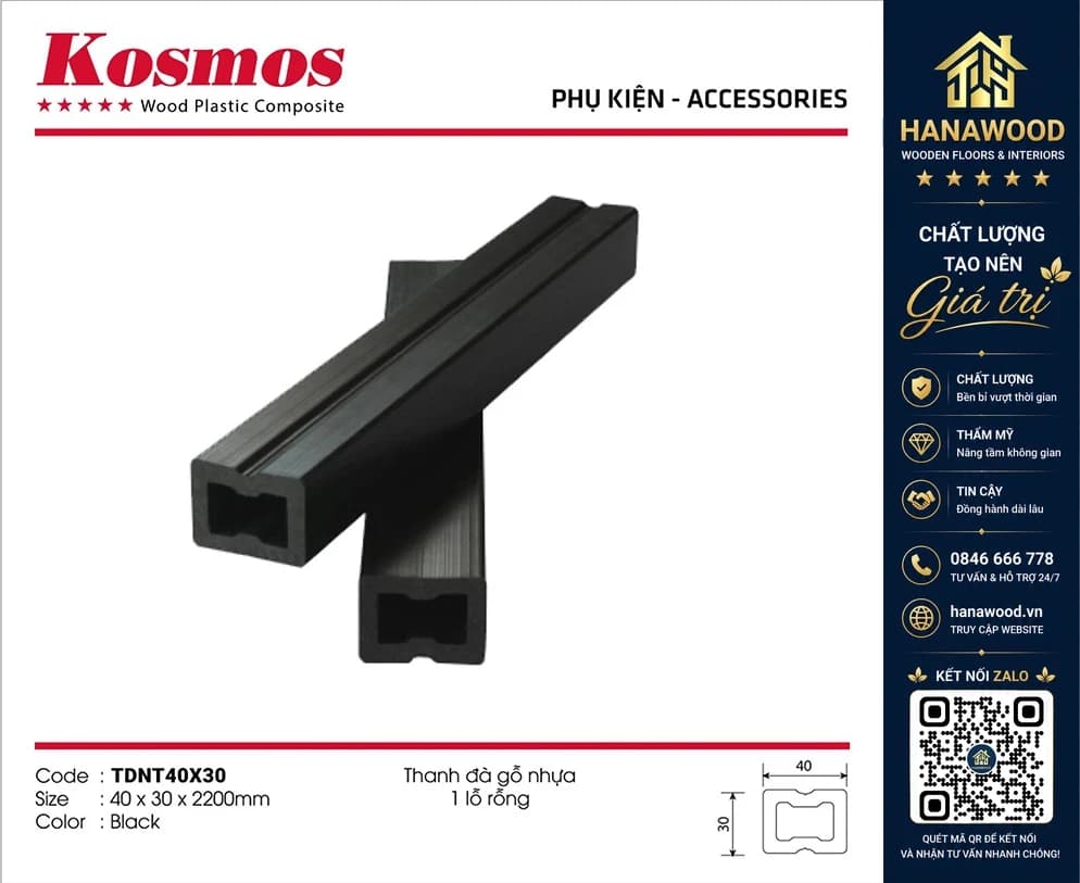 Xương Đà Nhựa Đặc Lắp Sàn Gỗ Ngoài Trời Kosmos TDNT40X30 Black