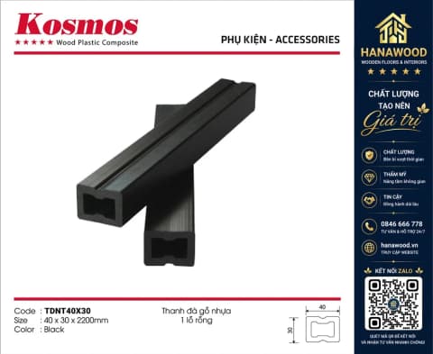 Xương Đà Nhựa Đặc Lắp Sàn Gỗ Ngoài Trời Kosmos TDNT40X30 Black