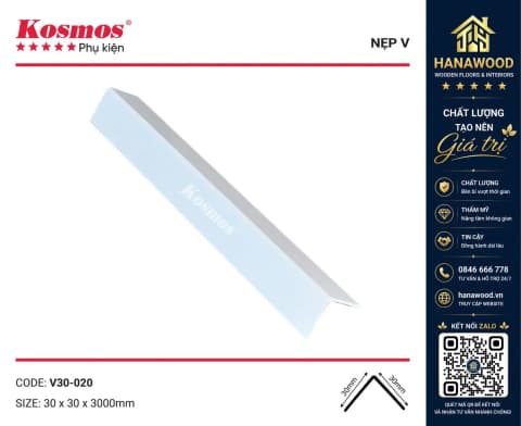 Nẹp Góc V30x30 Tấm Nhựa Ốp Tường Kosmos V30-020