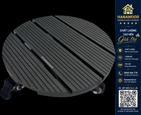 Đế Lót Chậu Cây Có Bánh Xe Gỗ Nhựa Ngoài Trời Kosmos Tròn Black