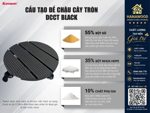Đế Lót Chậu Cây Có Bánh Xe Gỗ Nhựa Ngoài Trời Kosmos Vuông Black