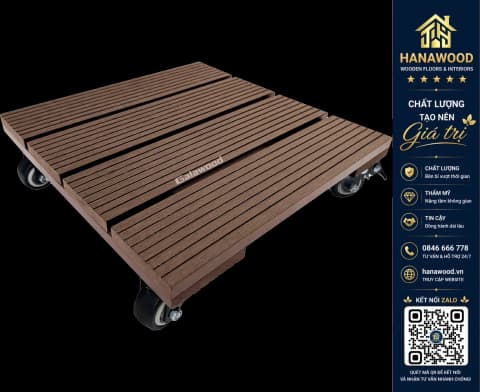 Đế Lót Chậu Cây Có Bánh Xe Gỗ Nhựa Ngoài Trời Kosmos Vuông Coffee