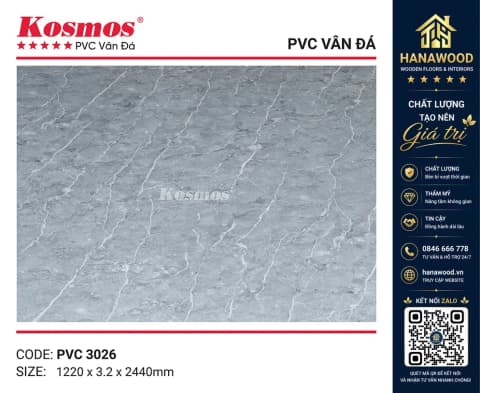Tấm Nhựa Ốp Tường PVC Giả Vân Đá Kosmos PVC3026 Dày 3.2mm