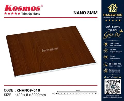 Tấm Nhựa Ốp Tường Ốp Trần Nano Giả Gỗ Kosmos KNano9-010