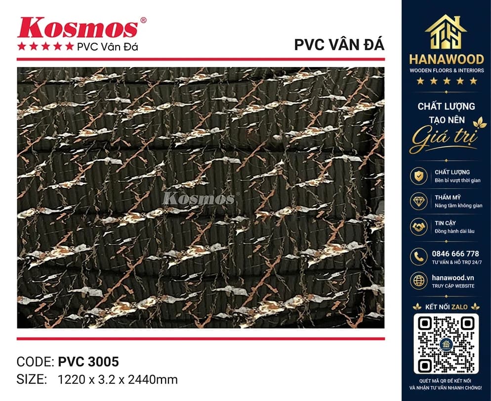 Tấm Nhựa Ốp Tường PVC Giả Vân Đá Kosmos PVC3005 Dày 3.2mm