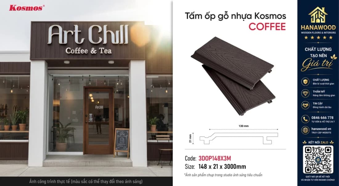 Tấm Ốp Gỗ Nhựa Ngoài Trời Kosmos OP148X3M-1 Coffee