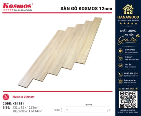 Sàn Gỗ Công Nghiệp Kosmos Dày 12mm
