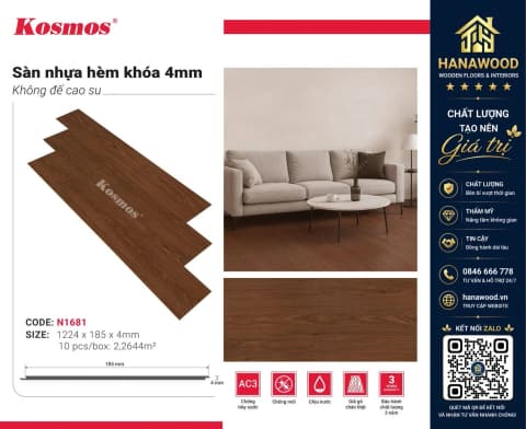 Sàn Nhựa Hèm Khoá Kosmos N1681 4mm