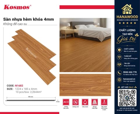 Sàn Nhựa Hèm Khoá Kosmos N1682 4mm